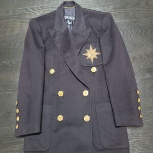 Vintage Escada by Margaretha Ley Navy Blue Blazer–Wool & Cashmere, Double-Breast